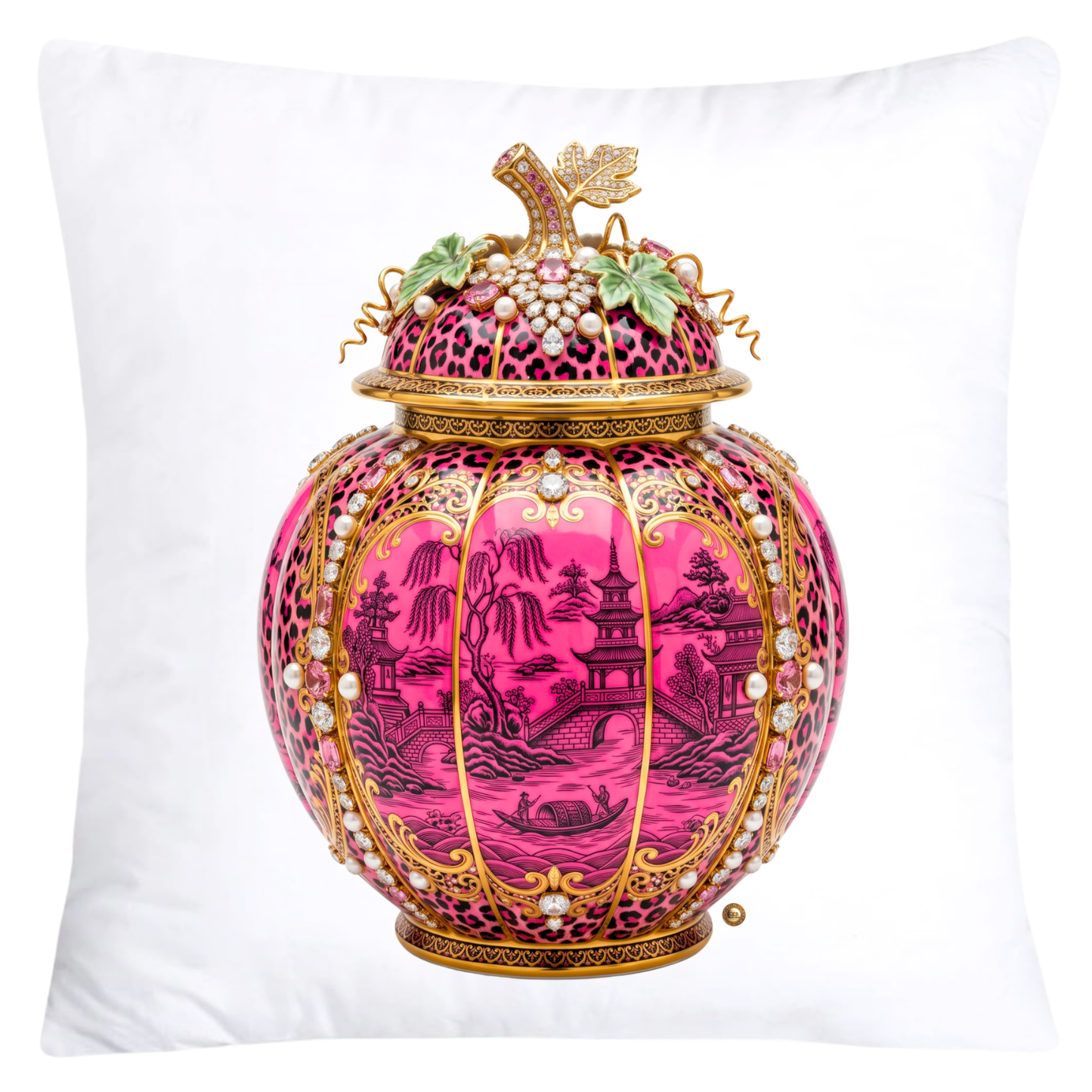 Neon Hot Pink and Black Willow Pumpkin Throw Pillow Covers-6024