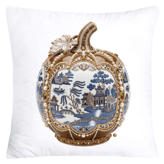 Blue Willow, Brown and Leopard Print Pumpkin Pillow Covers-6036