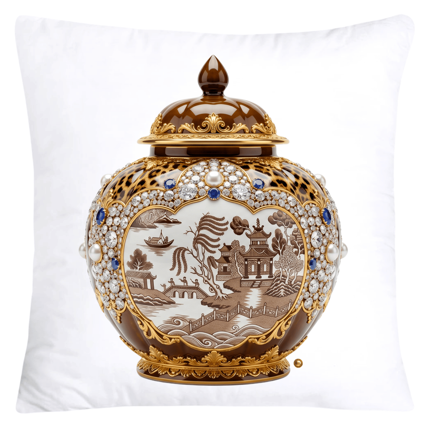 Brown Willow and Leopard Print Pumpkin Ginger Jar Pillow Covers-6043