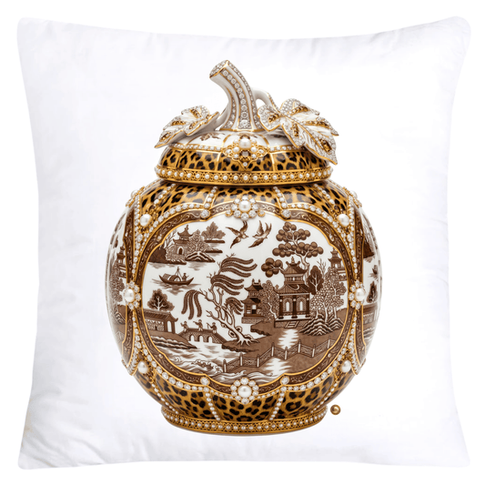 Brown Willow and Leopard Print Pumpkin Ginger Jar Pillow Covers-6040