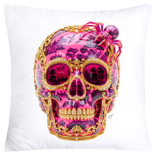 Neon Hot Pink and Black Willow Skull with Gorgeous Spider Pillow Covers 18x18-6155