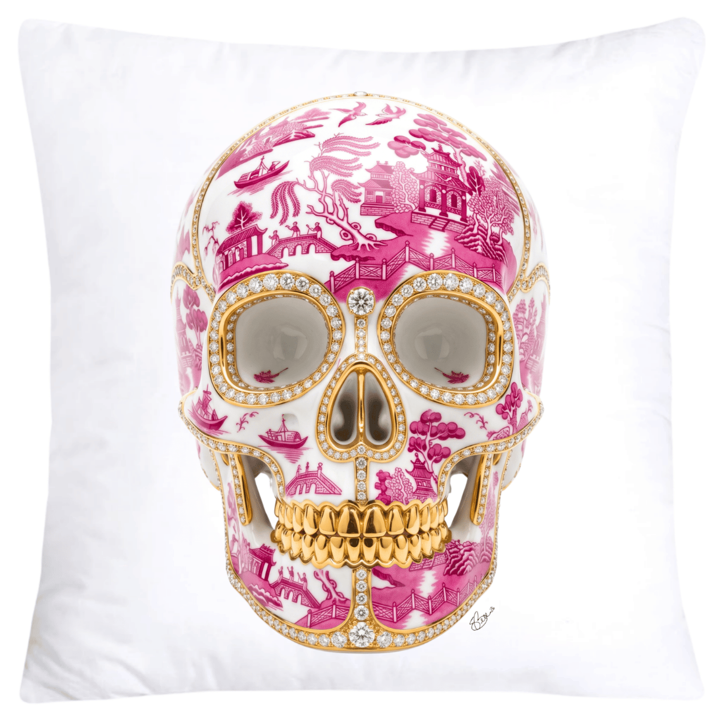 Pink Willow Skull Pillow Covers 18x18-6118 SKB CREATIVE AI DESIGNS