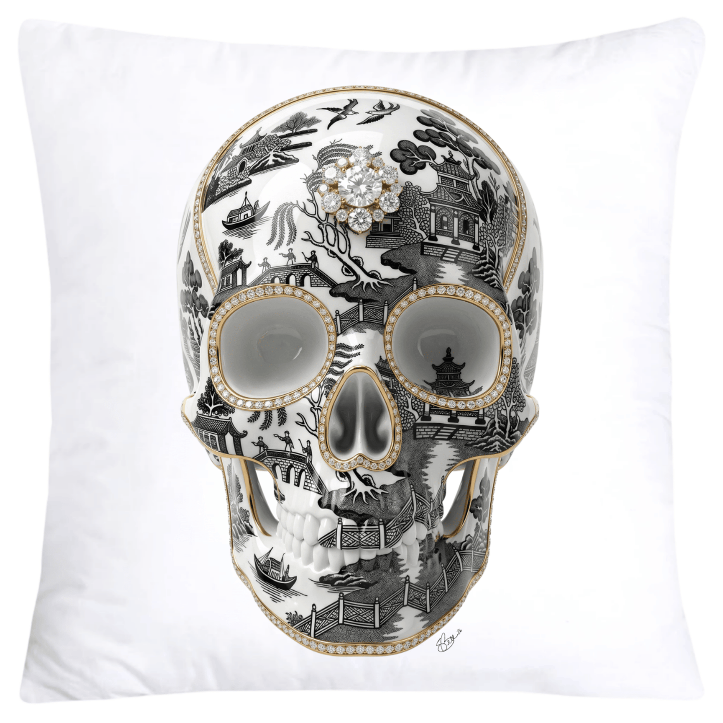 Black Willow Skull Pillow Covers 18x18-6121 SKB CREATIVE AI DESIGNS