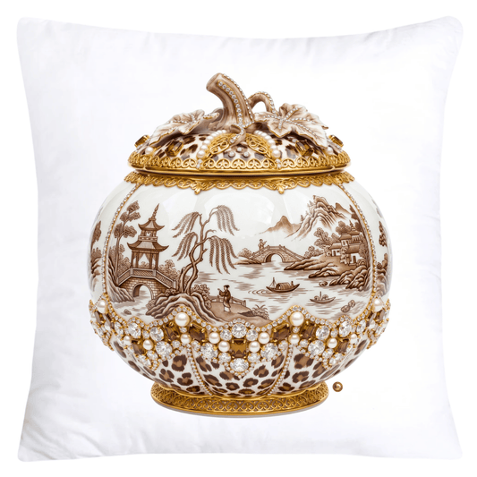 Brown Willow and Leopard Print Pumpkin Ginger Jar Pillow Covers-6038
