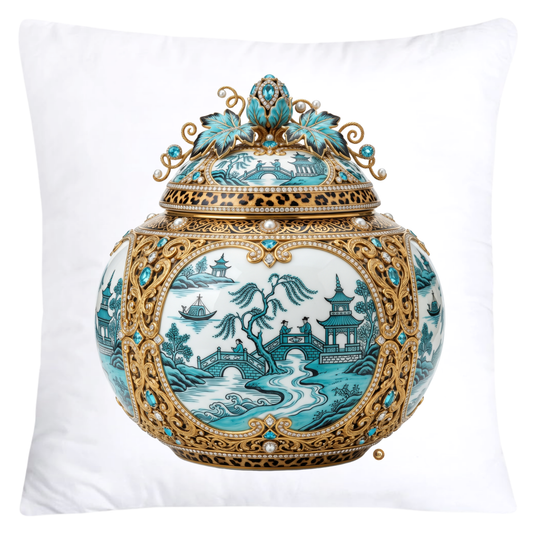 Turquoise Willow and Leopard Print Pumpkin Ginger Jar Pillow Covers-6069