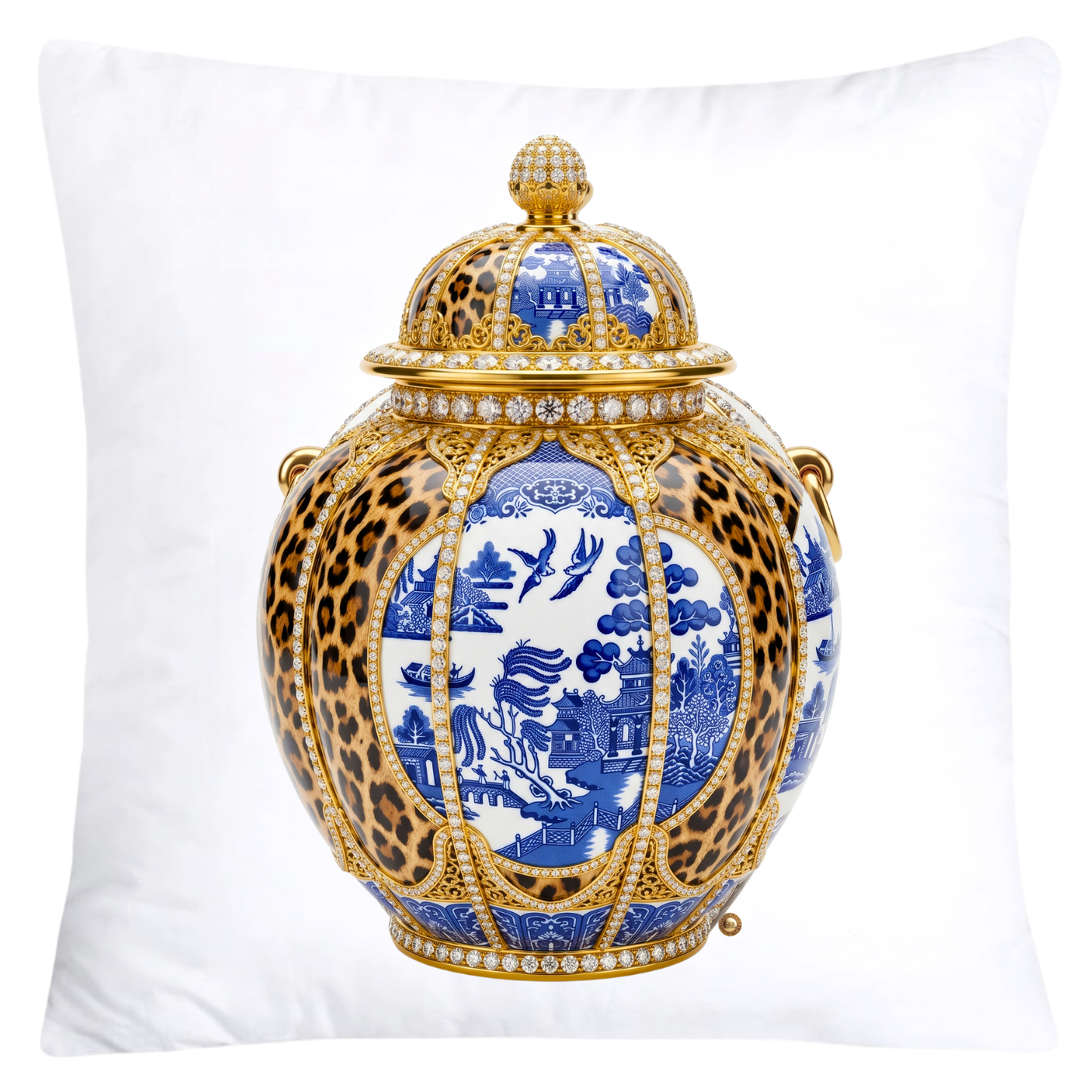 Blue Willow and Leopard Print Pumpkin Ginger Jar Pillow Covers-6031