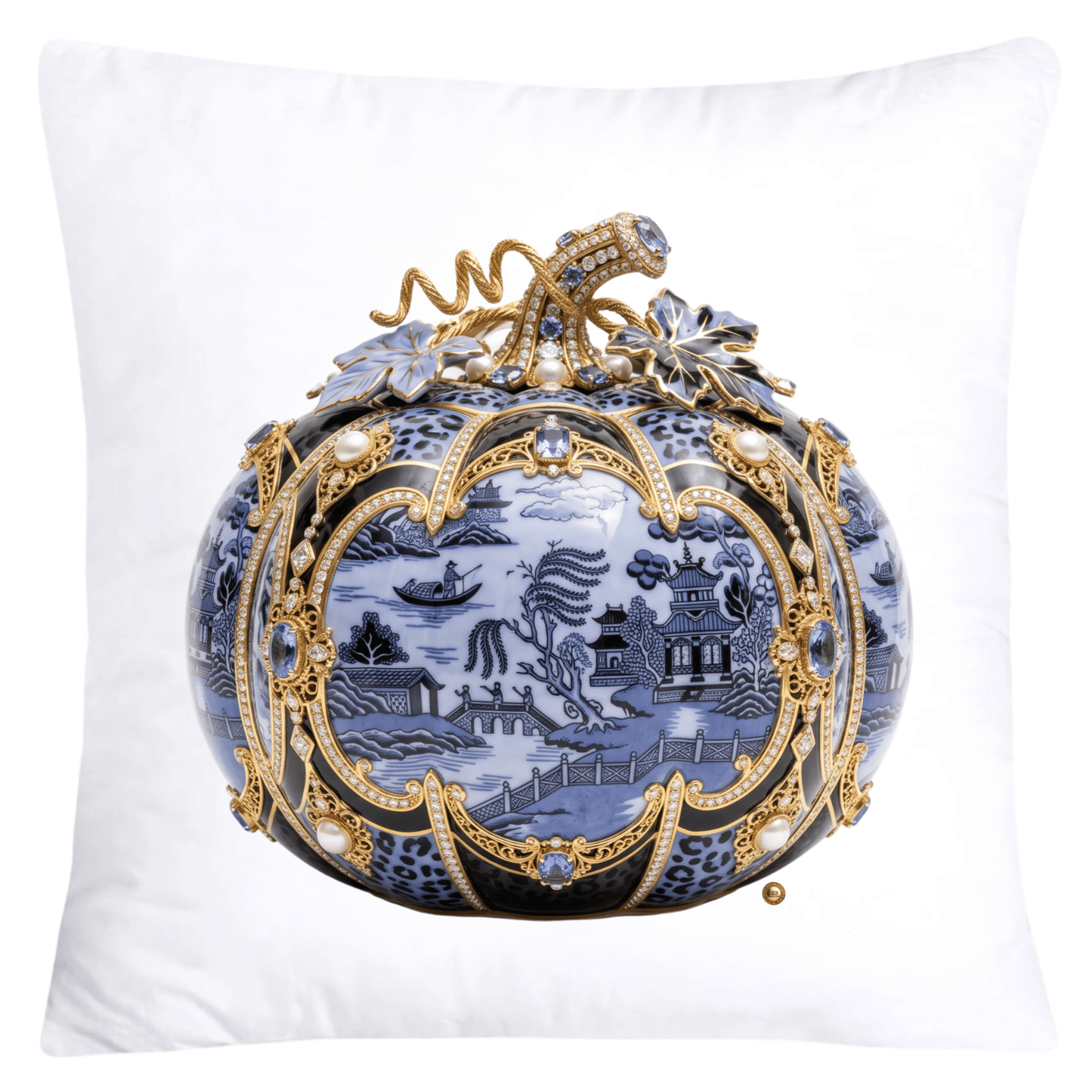 Periwinkle Blue Willow and Leopard Print Pumpkin Ginger Jar Pillow Covers-6051