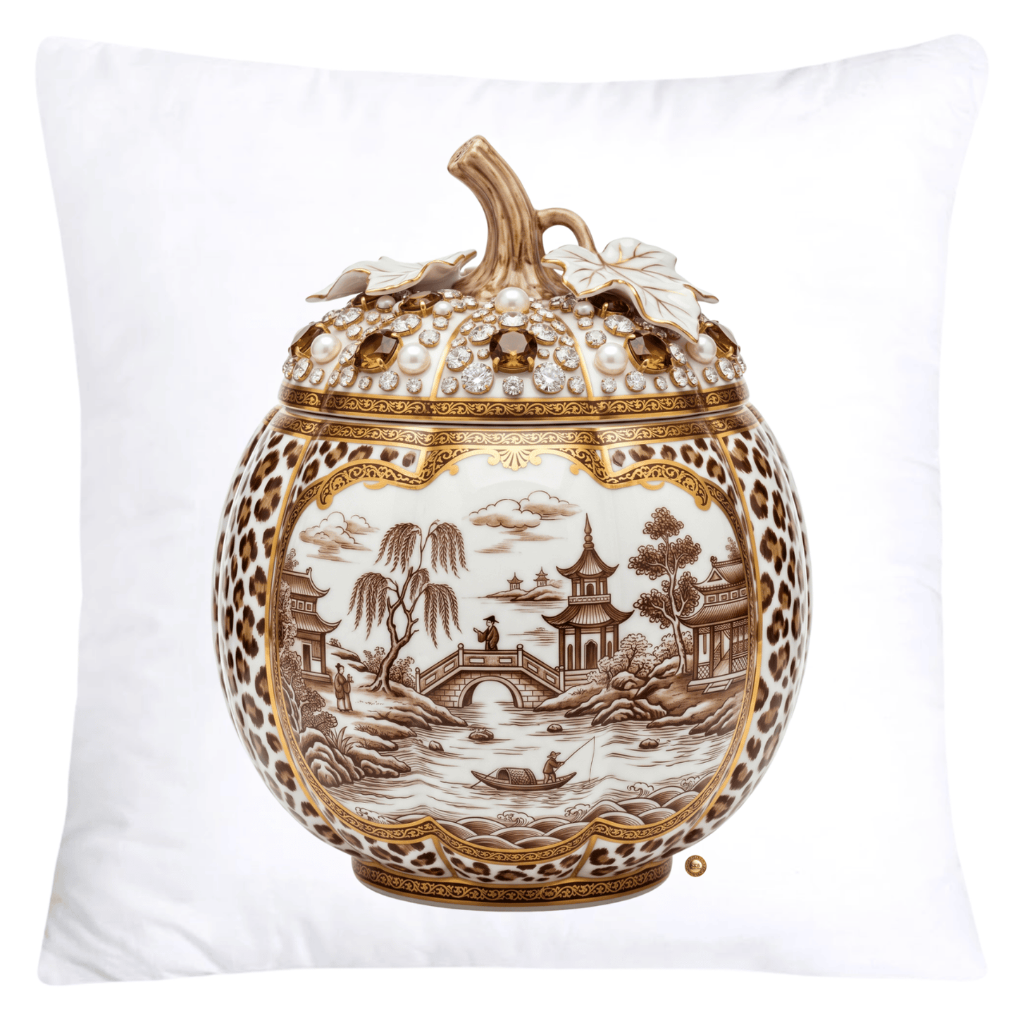 Brown Willow and Leopard Print Pumpkin Ginger Jar Pillow Covers-6039