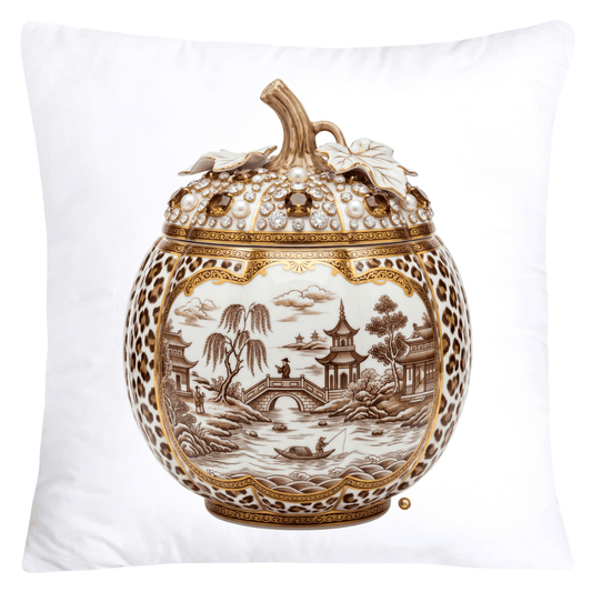 Brown Willow and Leopard Print Pumpkin Ginger Jar Pillow Covers-6039