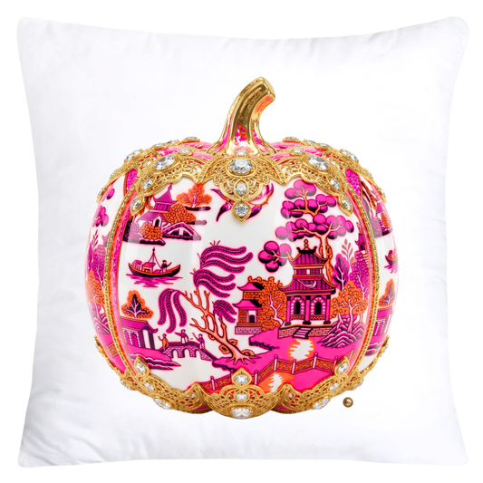 Neon Orange and Hot Pink Willow Pumpkin Throw Pillow Covers-6020