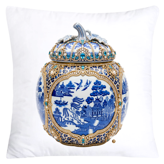 Blue Willow and Leopard Print Pumpkin Ginger Jar Pillow Covers-6050