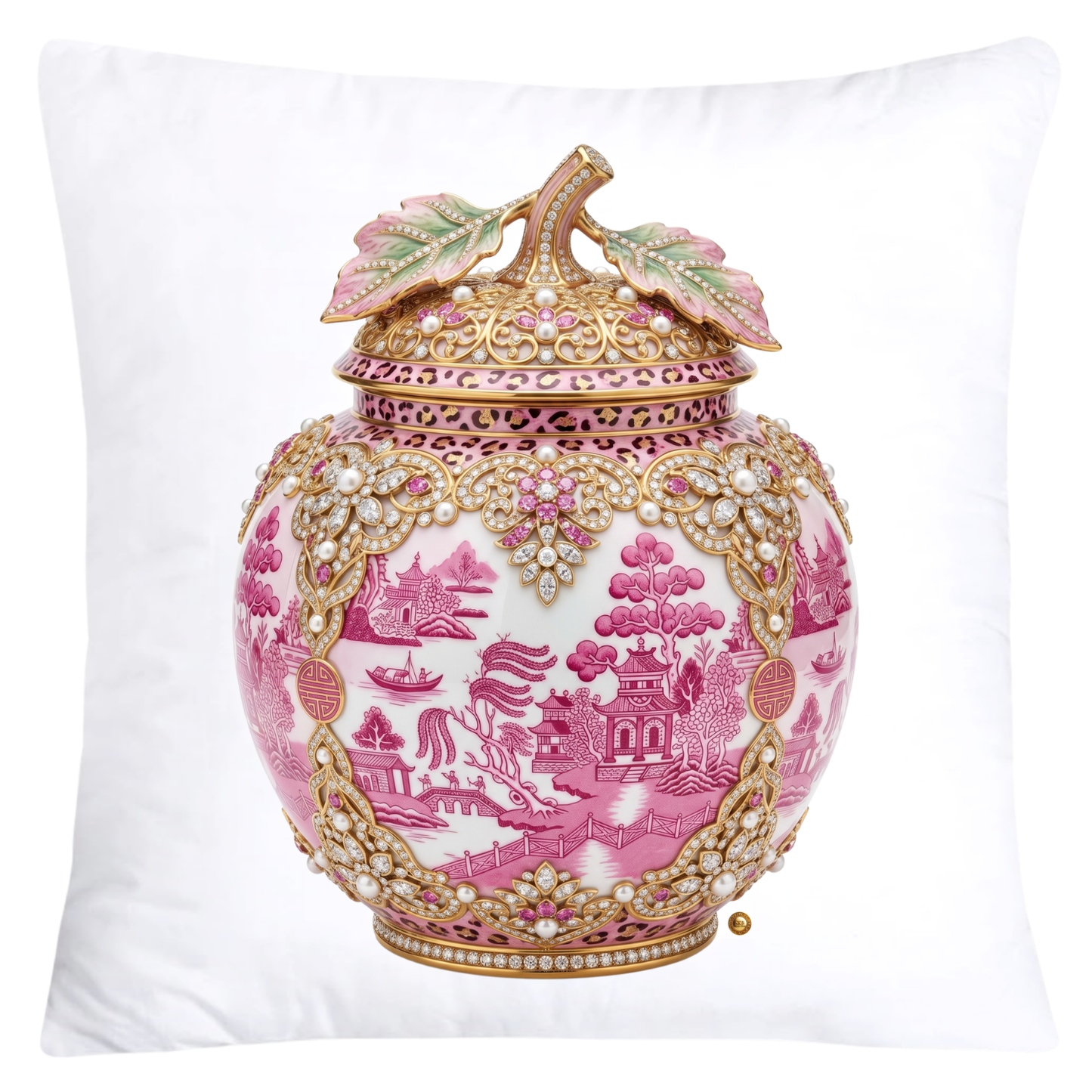 Pink Willow and Leopard Print Pumpkin Ginger Jar Pillow Covers-6079