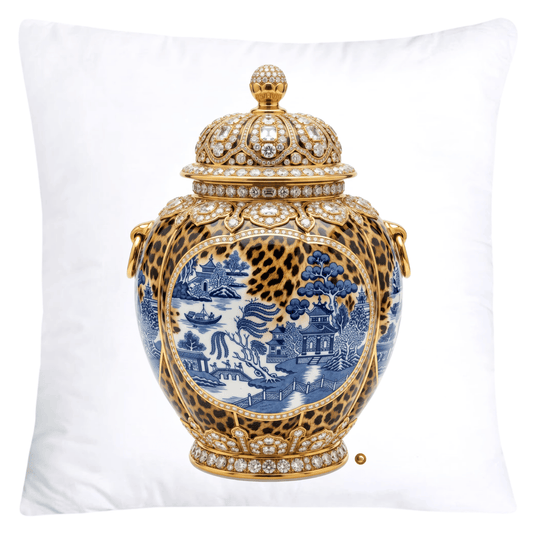 Blue Willow and Leopard Print Pumpkin Ginger Jar Pillow Covers-6033
