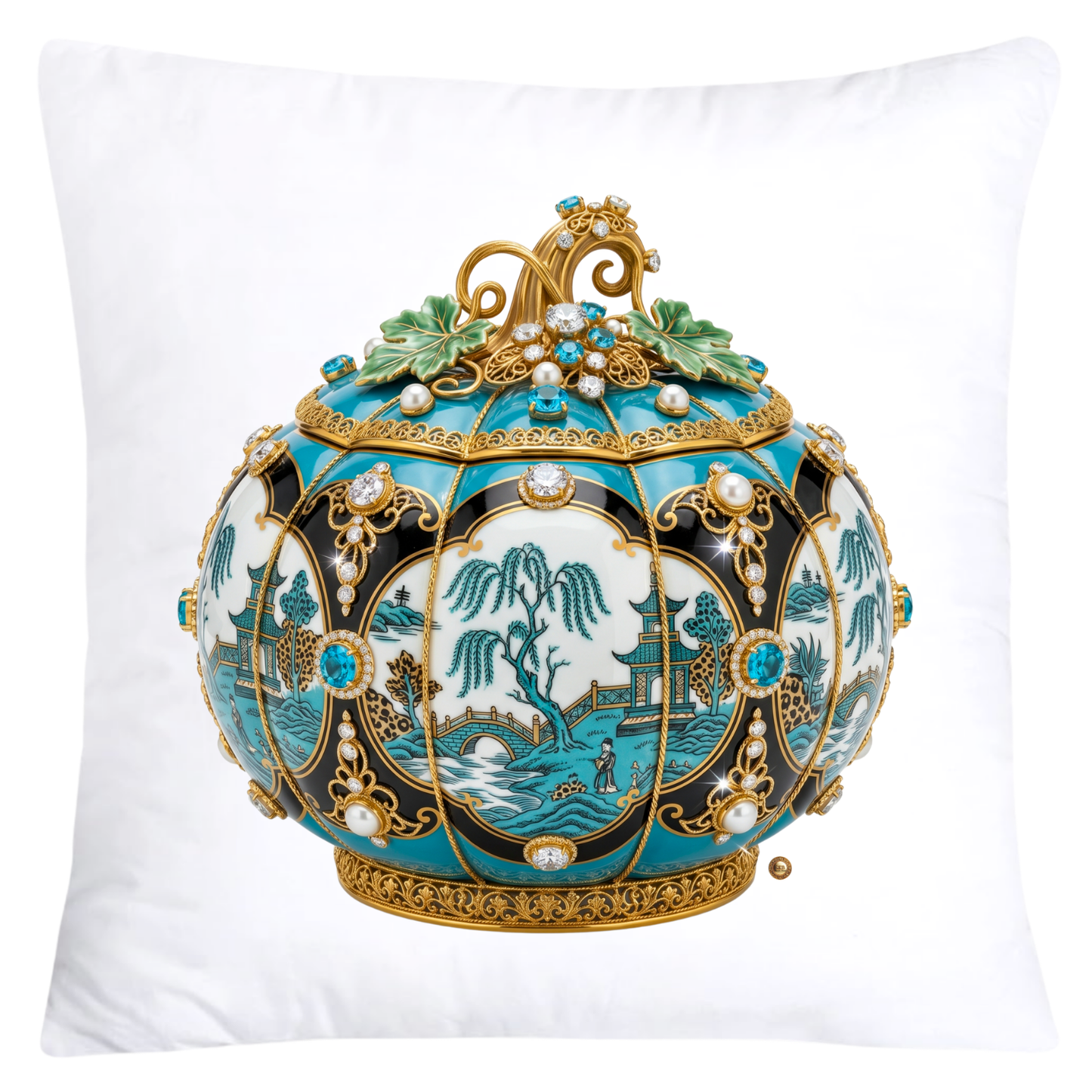 Turquoise Willow and Leopard Print Pumpkin Ginger Jar Pillow Covers-6067