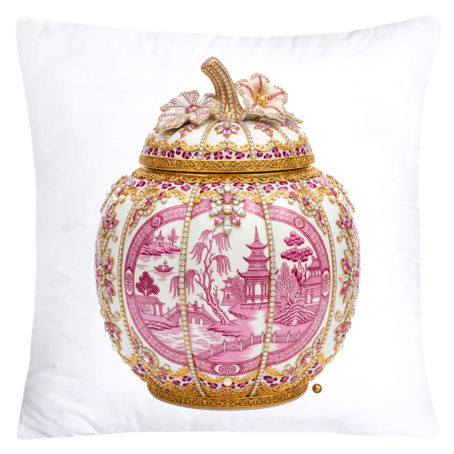 Pink Willow and Leopard Print Pumpkin Ginger Jar Pillow Covers-6076