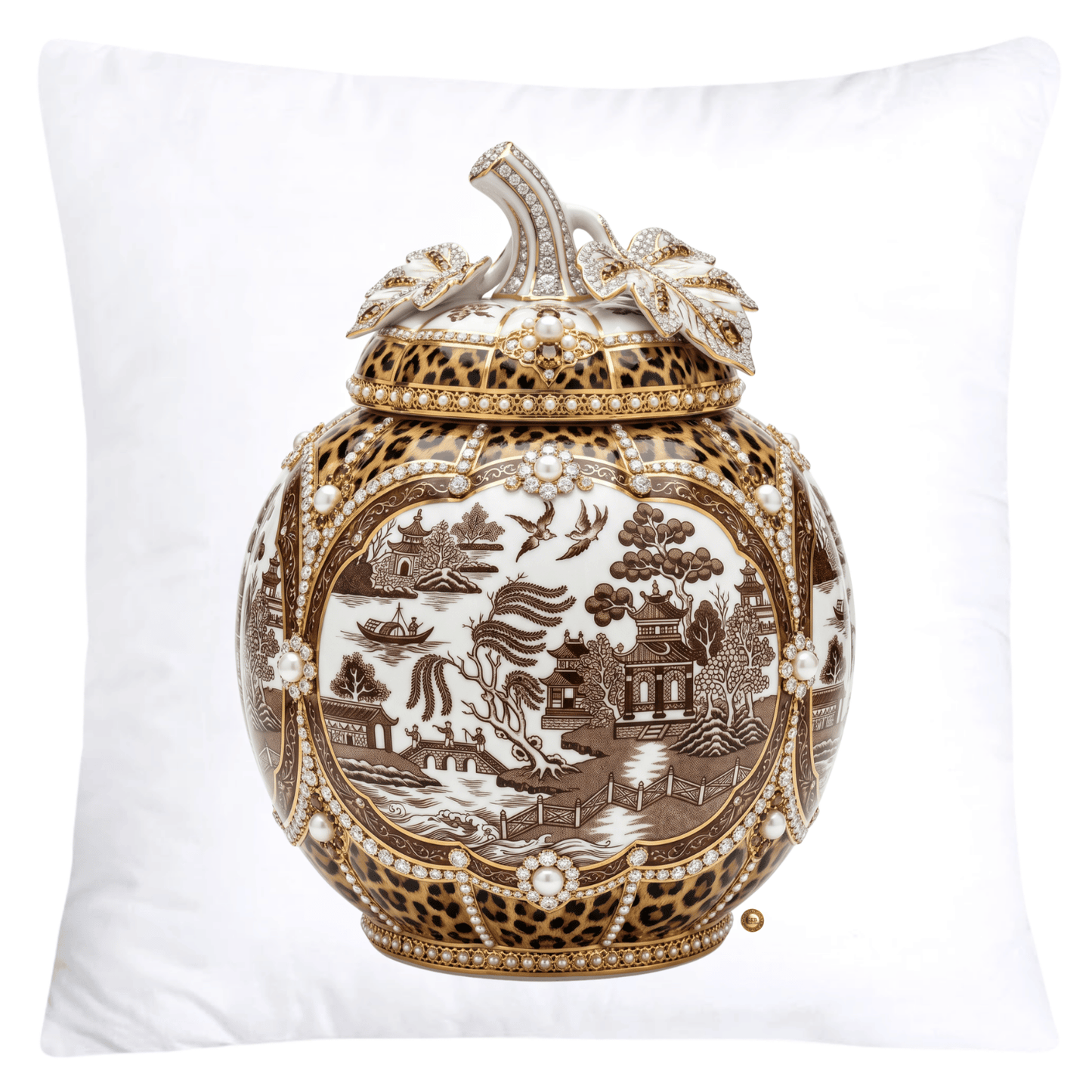 Brown Willow and Leopard Print Pumpkin Ginger Jar Pillow Covers-6044