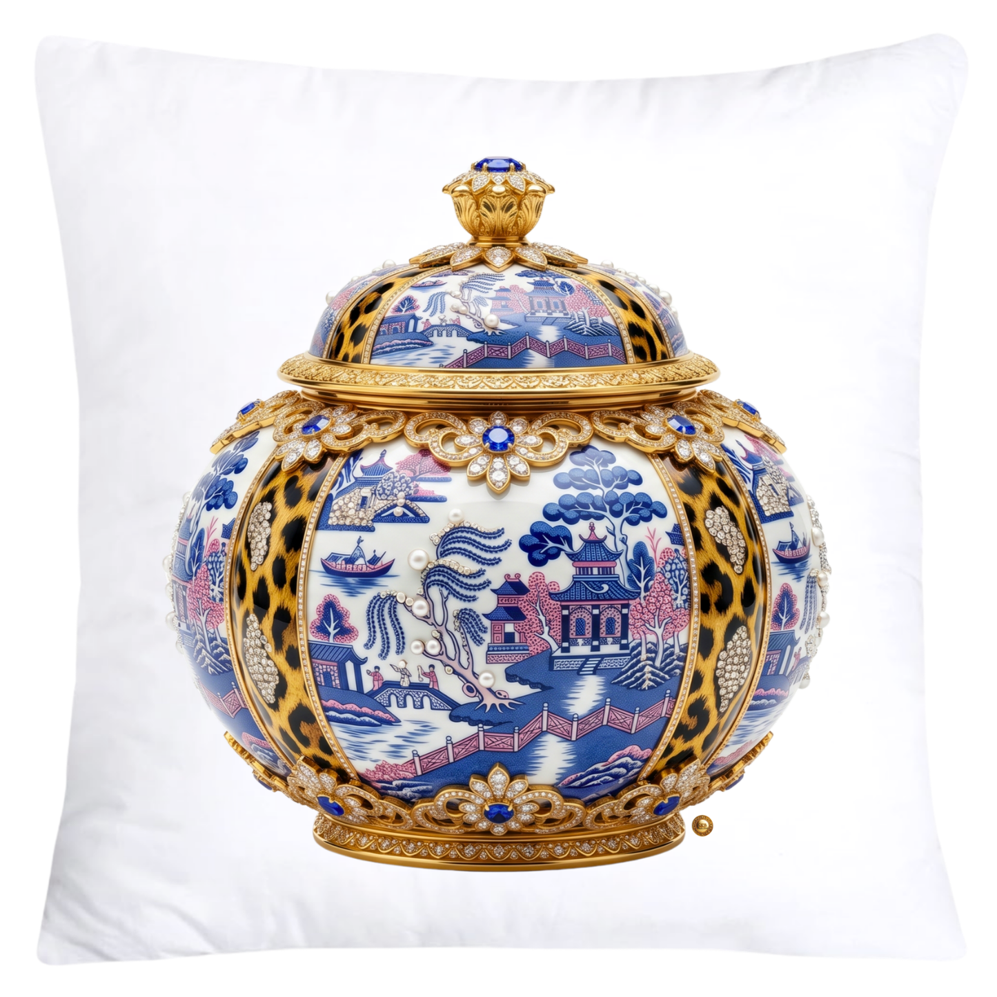 Blue, Pink Willow and Leopard Print Pumpkin Ginger Jar Pillow Covers-6034
