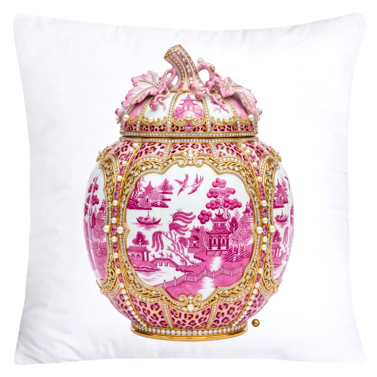 Pink Willow and Leopard Print Pumpkin Ginger Jar Pillow Covers-6078