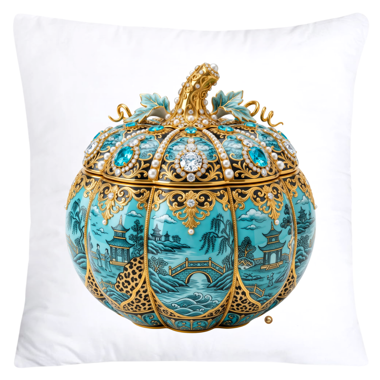 Turquoise Willow and Leopard Print Pumpkin Ginger Jar Pillow Covers-6070