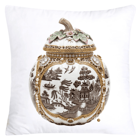 Brown Willow and Leopard Print Pumpkin Ginger Jar Pillow Covers-6045