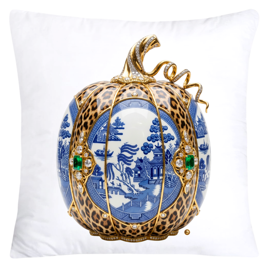 Blue Willow and Leopard Print Pumpkin Pillow Covers-6035