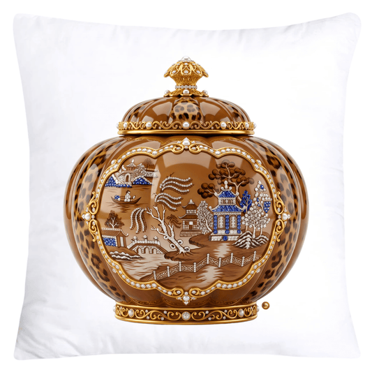 Blue, Brown Willow and Leopard Print Pumpkin Ginger Jar Pillow Covers-6037