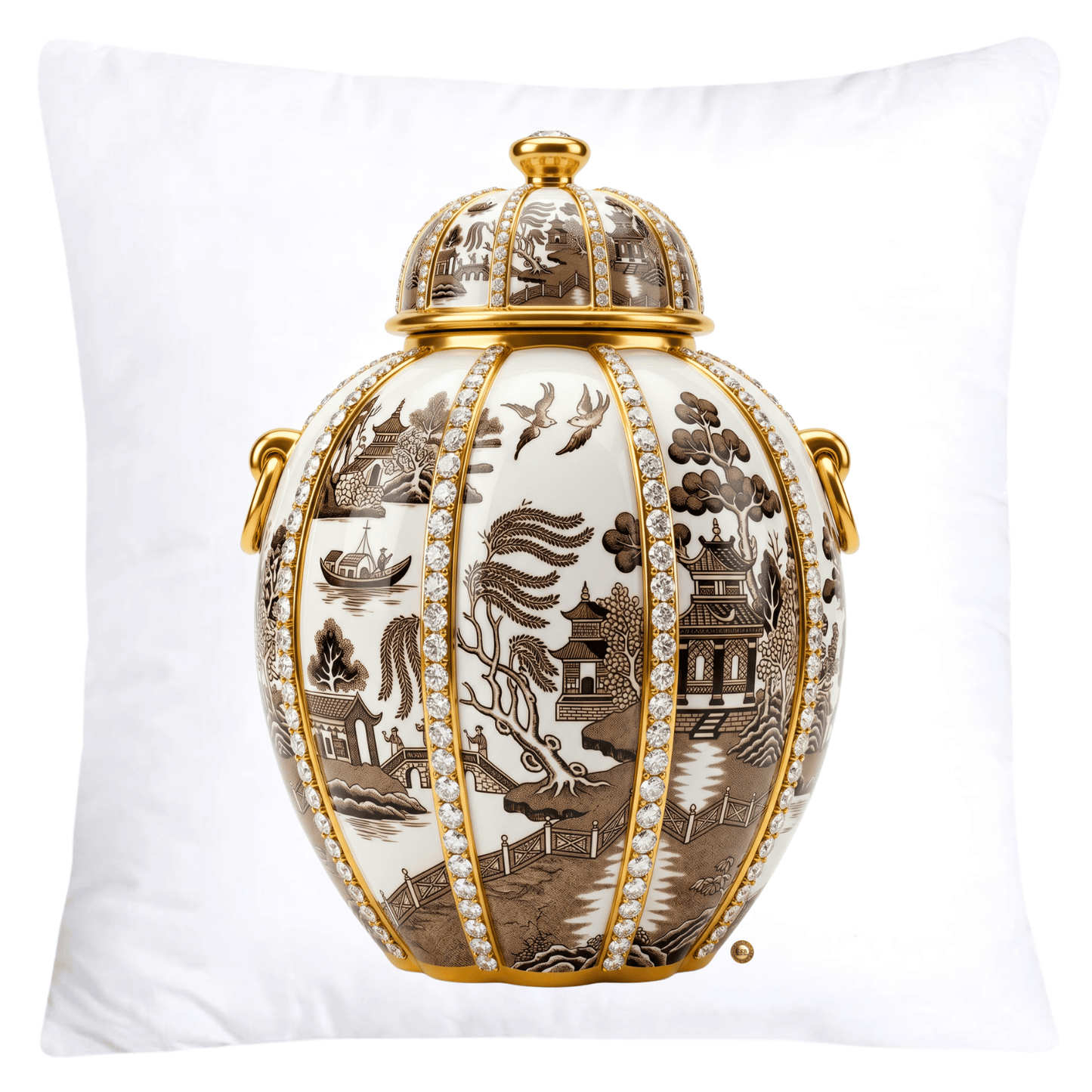 Brown and White Willow Ginger Jar Throw Pillow Covers-6026