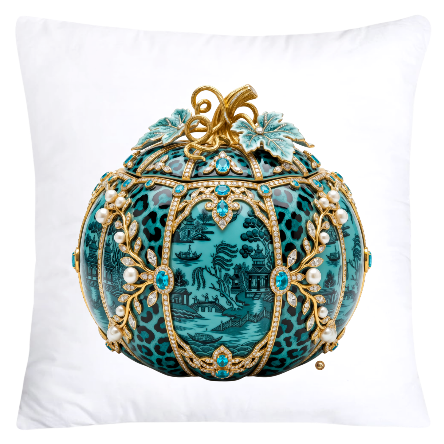 Turquoise Willow and Leopard Print Pumpkin Ginger Jar Pillow Covers-6068