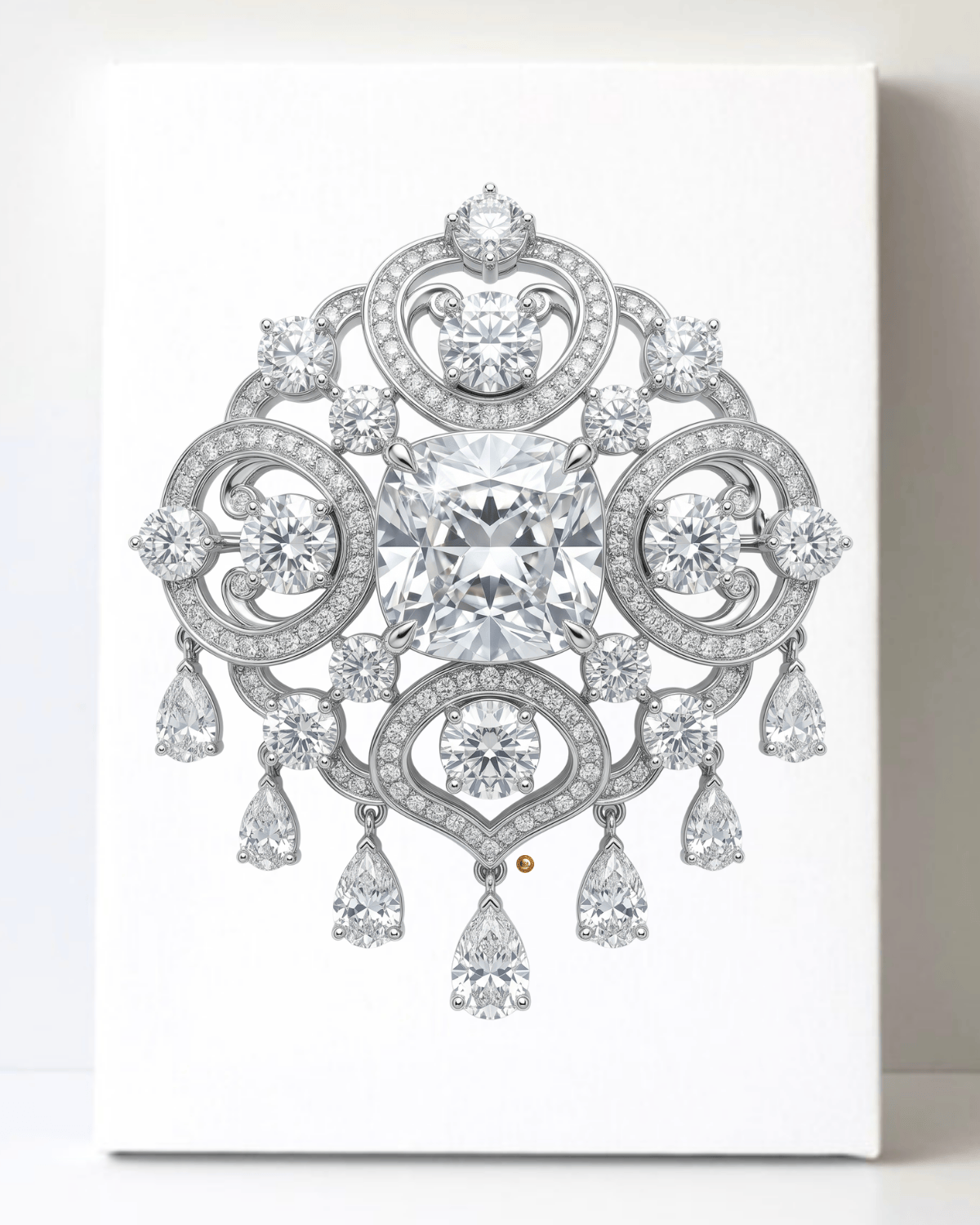 Dazzling Silver Diamond Brooch/Pin Canvas Wall Art 8.5x11.5-5666