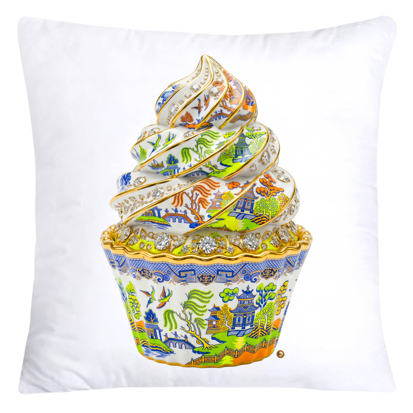 Blue, Lime Green and Orange Willow Cupcake Throw Pillow Covers-5822