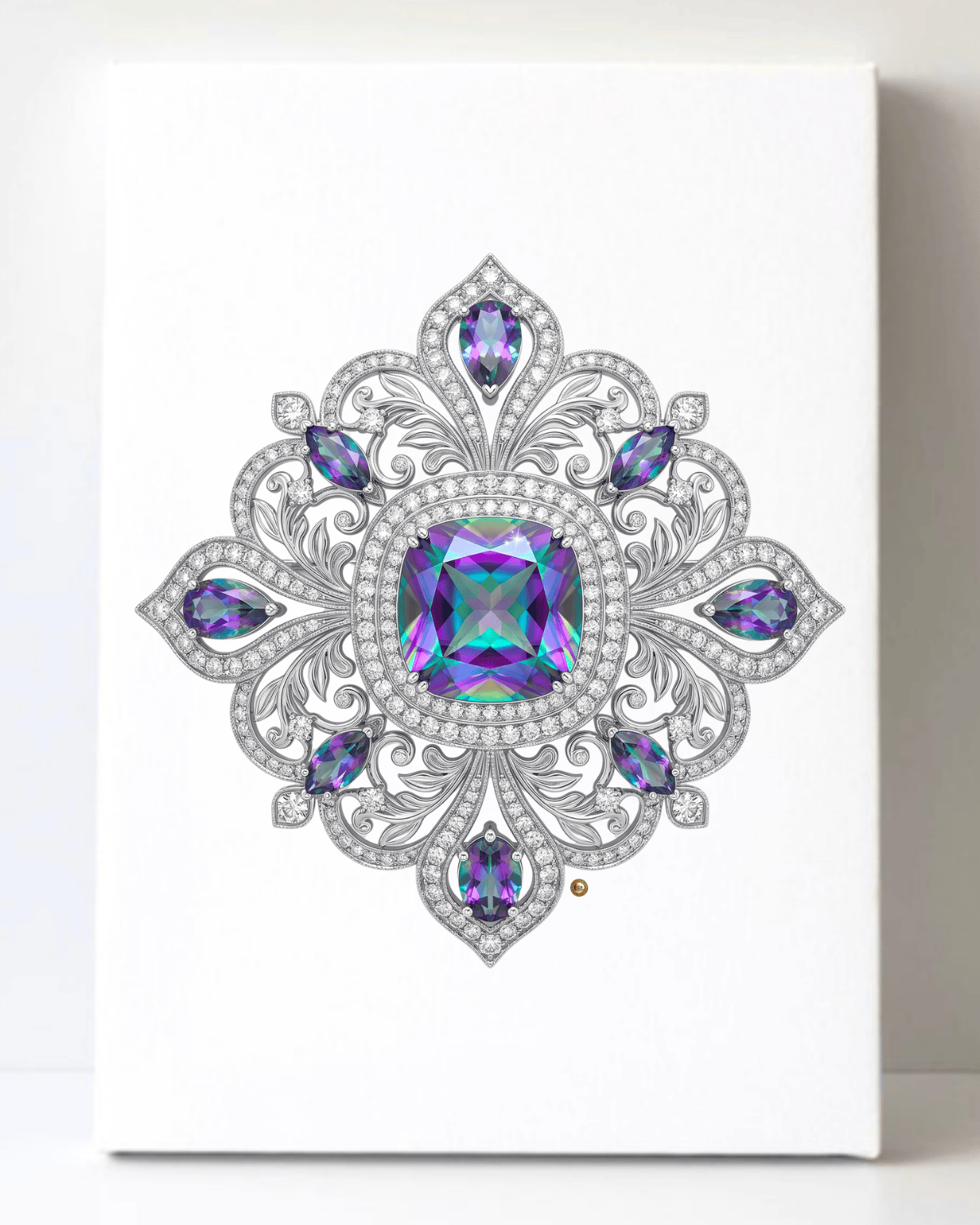 Dazzling Silver Mystic Topaz Diamond Brooch/Pin Canvas Wall Art 8.5x11.5-5660