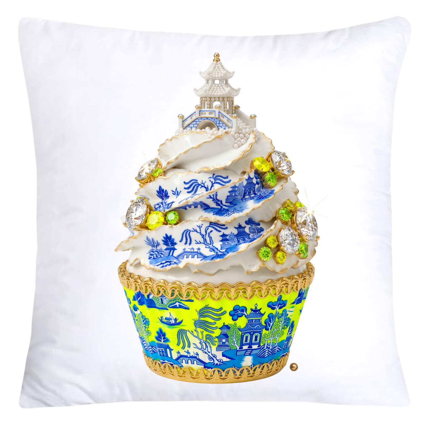 Chartreuse, Neon Lime Green and Blue Willow Cupcake Throw Pillow Covers-5833