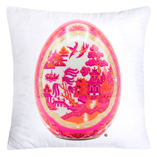 Neon Hot Pink, Orange Willow and Gold Porcelain Inspired Egg Pillow Covers-5496