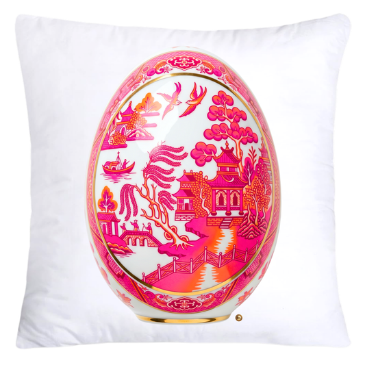 Neon Hot Pink, Orange Willow and Gold Porcelain Inspired Egg Pillow Covers-5495