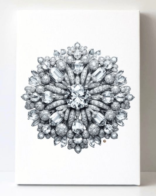 Dazzling Silver Diamond Brooch/Pin Canvas Wall Art 8.5x11.5-5655