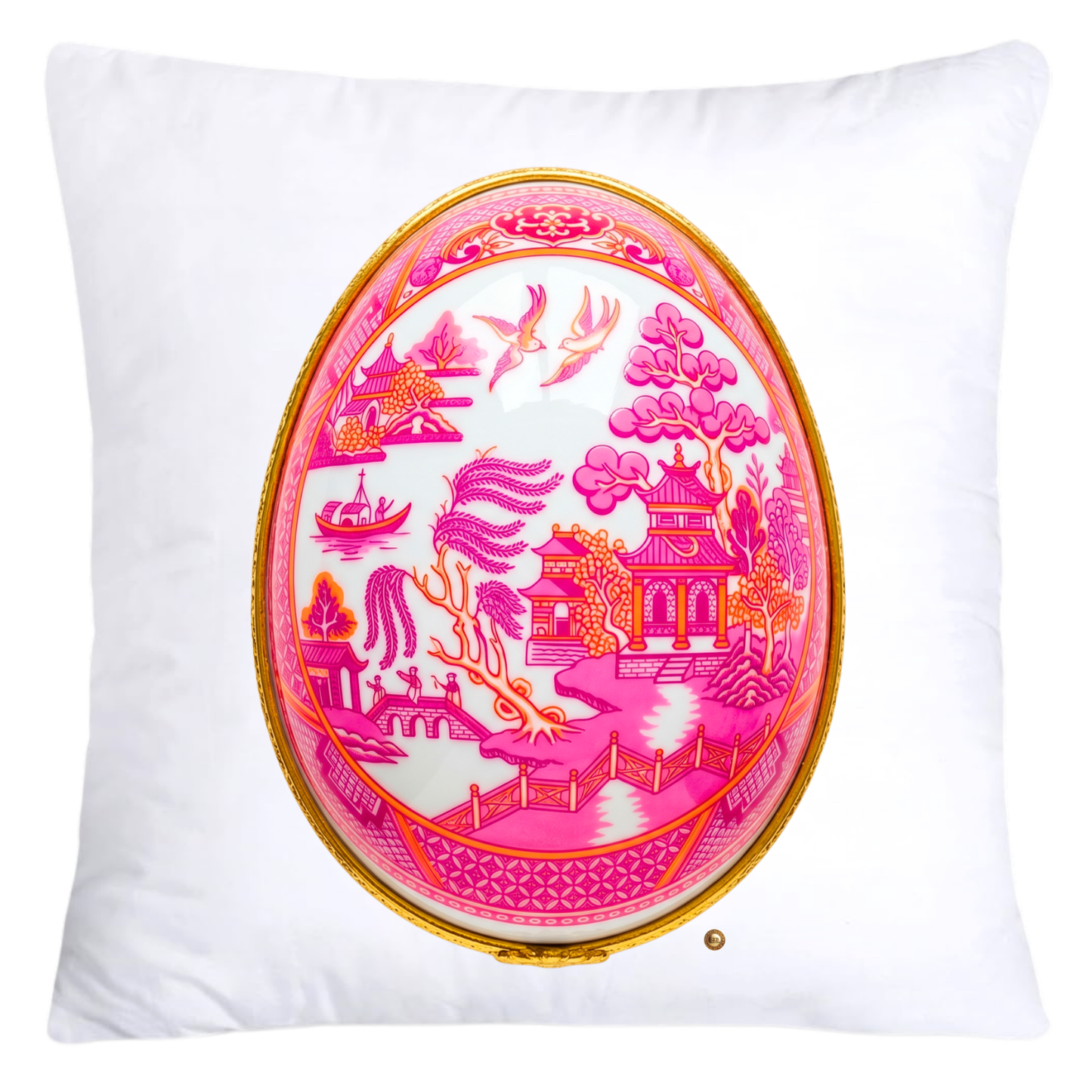 Neon Hot Pink, Orange Willow and Gold Porcelain Inspired Egg Pillow Covers-5498