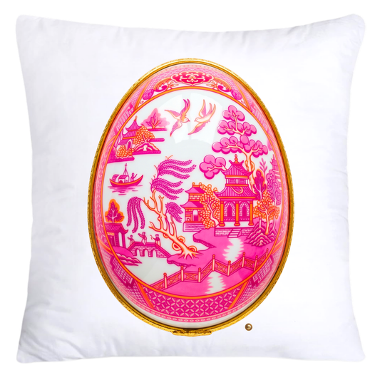 Neon Hot Pink, Orange Willow and Gold Porcelain Inspired Egg Pillow Covers-5498
