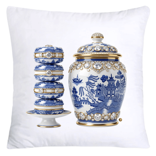 Blue Willow Ginger Jar and Macaroons 18x18 Pillow Covers-5274
