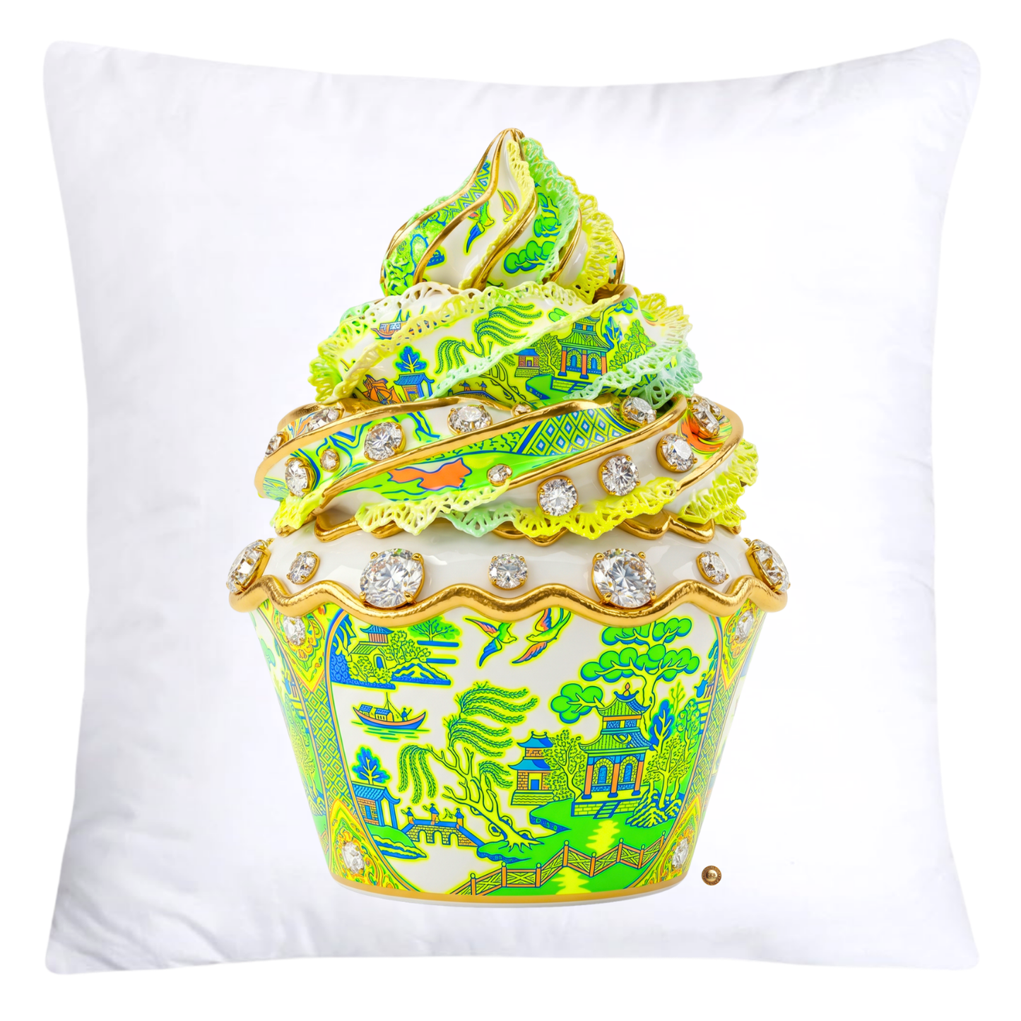 Blue, Lime Green and Orange Willow Cupcake Throw Pillow Covers-5823