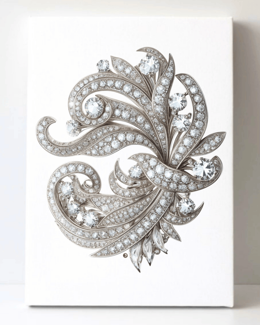 Dazzling Silver Diamond Brooch/Pin Canvas Wall Art 8.5x11.5-5675