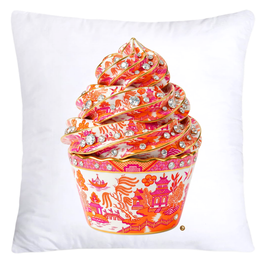 Neon Hot Pink, Orange Willow and Gold Porcelain Inspired Cupcake Pillow Covers-5507