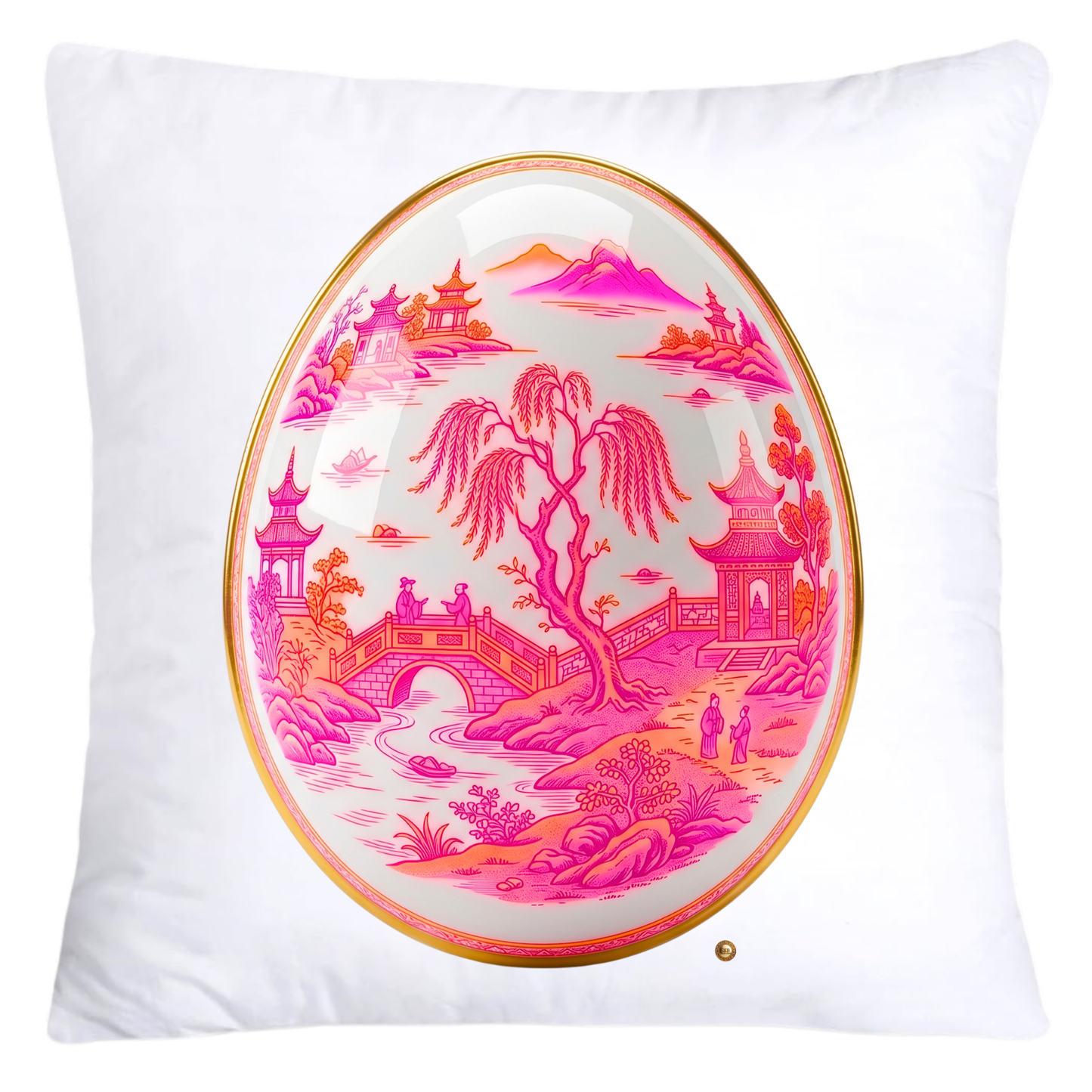 Neon Hot Pink, Orange Willow and Gold Porcelain Inspired Egg Pillow Covers-5493