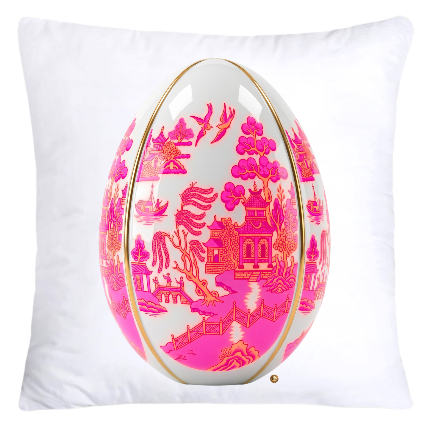 Neon Hot Pink, Orange Willow and Gold Porcelain Inspired Egg Pillow Covers-5497