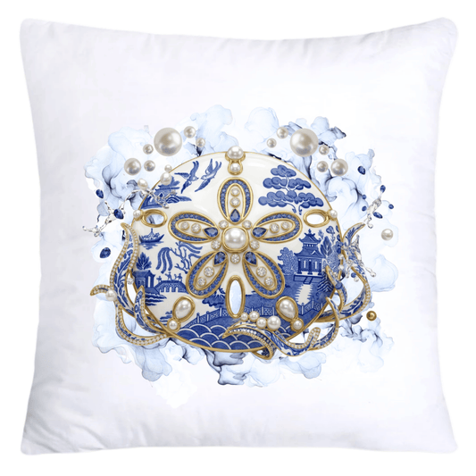 Blue Willow Chinoiserie Beautiful Sand Dollar 18x18 Pillow Covers-5627