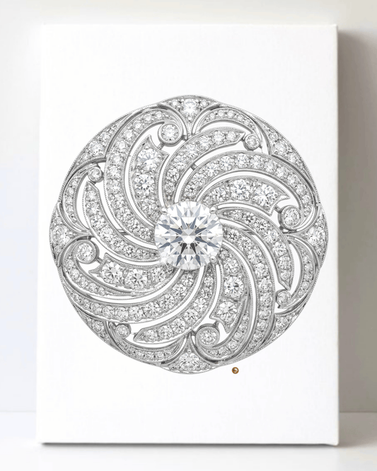 Dazzling Silver Round Diamond Brooch/Pin Canvas Wall Art 8.5x11.5-5652