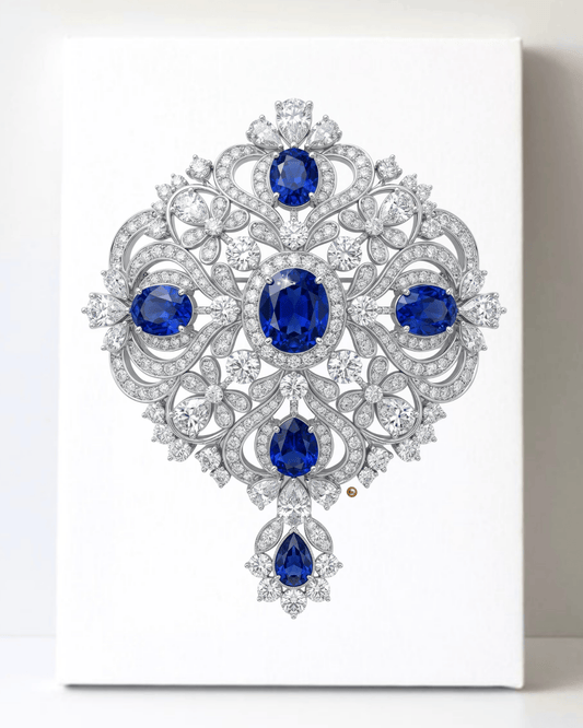 Dazzling Silver Sapphire and Diamond Brooch/Pin Canvas Wall Art 8.5x11.5-5659