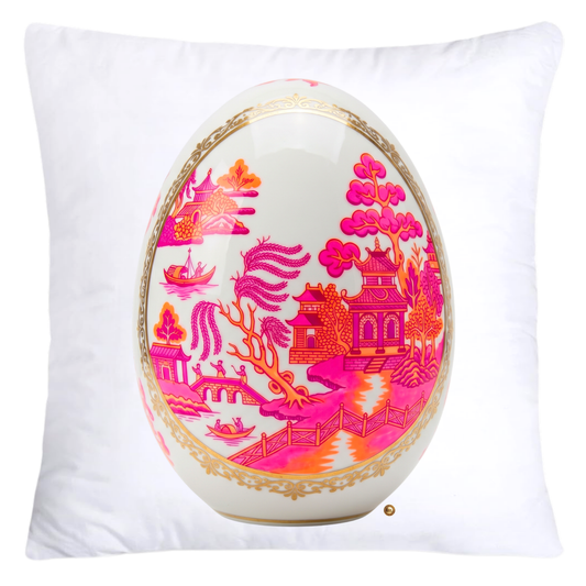 Neon Hot Pink, Orange Willow and Gold Porcelain Inspired Egg Pillow Covers-5501