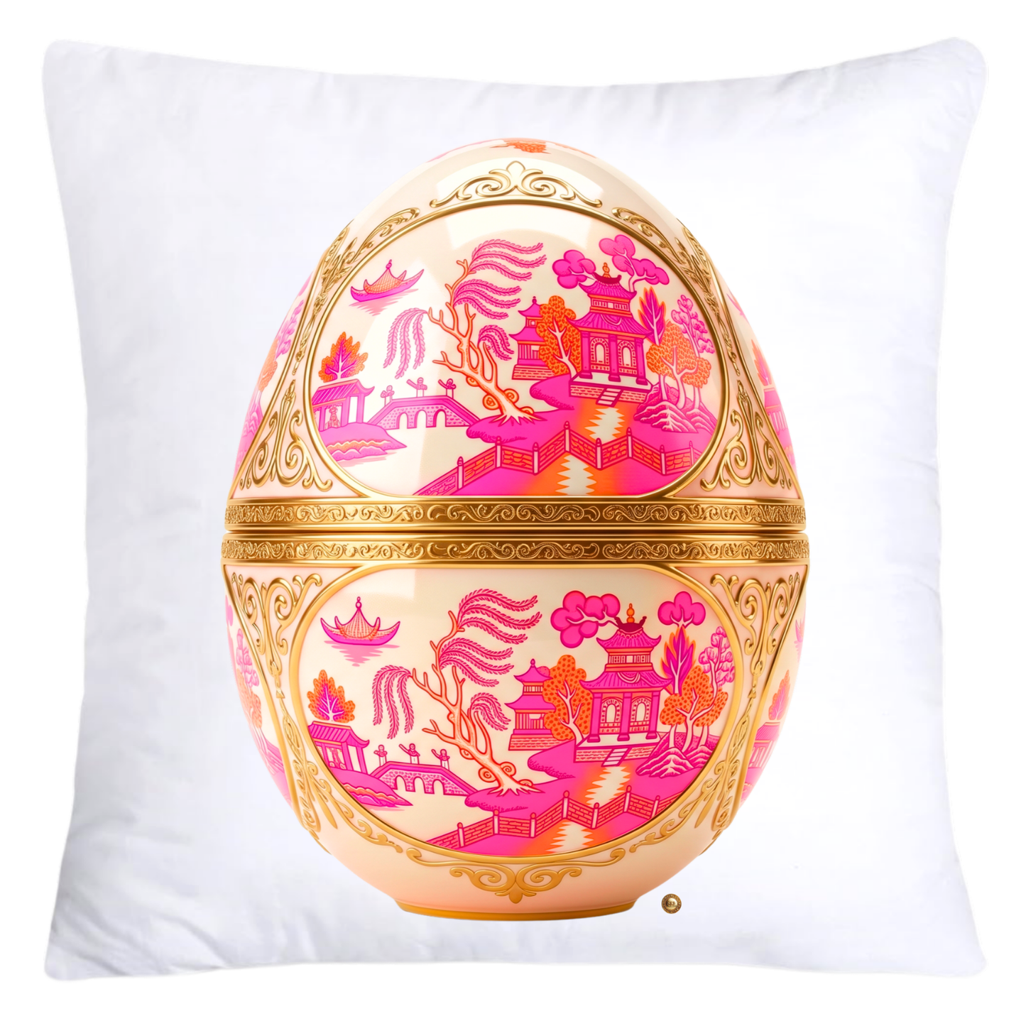 Neon Hot Pink, Orange Willow and Gold Porcelain Inspired Egg Pillow Covers-5492