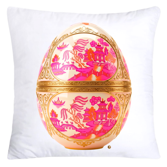 Neon Hot Pink, Orange Willow and Gold Porcelain Inspired Egg Pillow Covers-5492