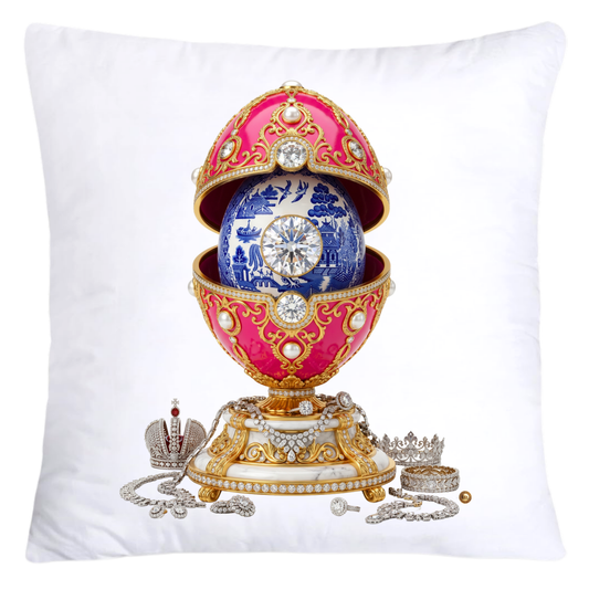 Iridescent Hot Pink, Blue Willow/Gold Inspired Faberge Egg Pillow Covers-5375